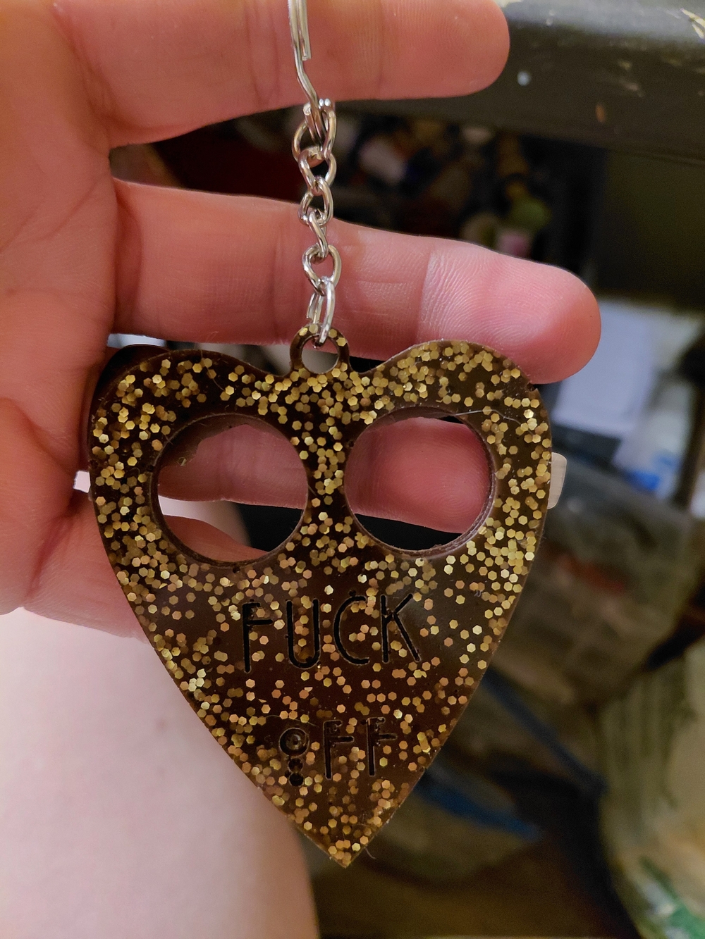 Gold-Glitter Heart Keychain Key & Card Holder